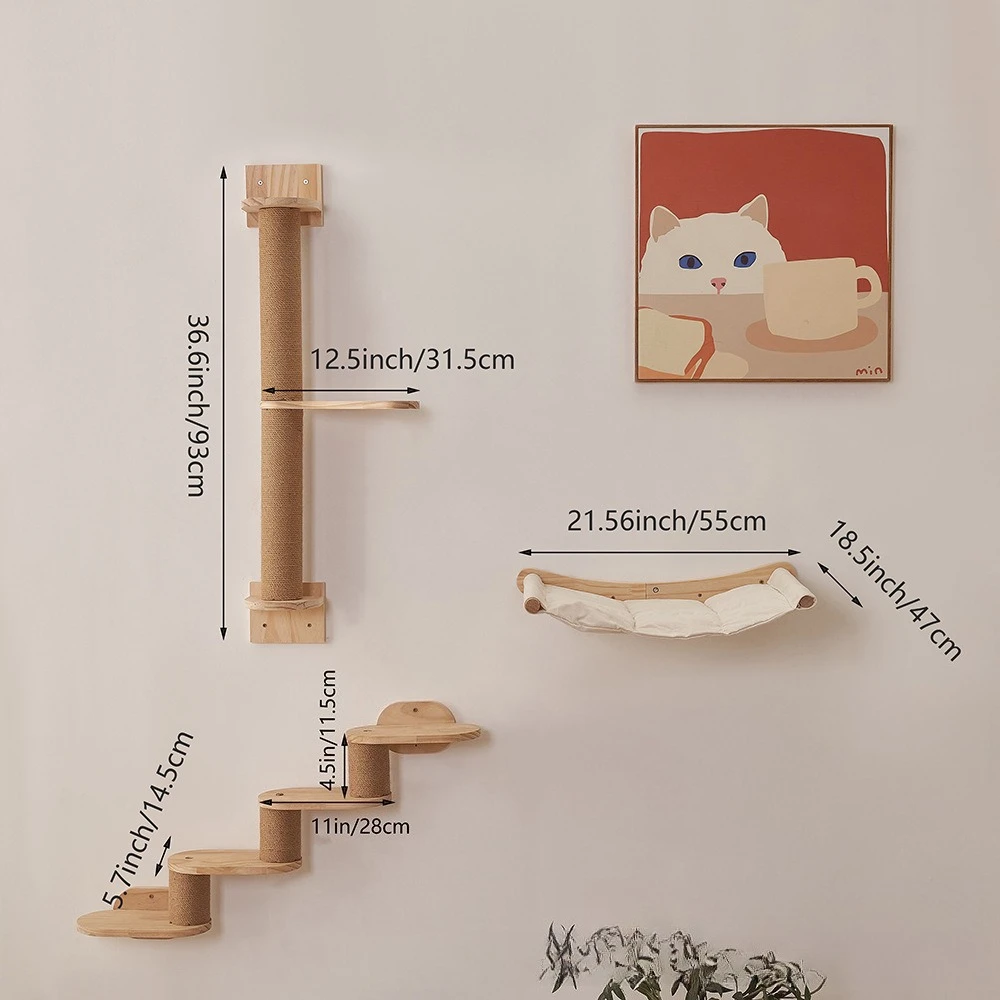Árbol rascador de pared para gatos de madera con hamaca y cama - imagen 4