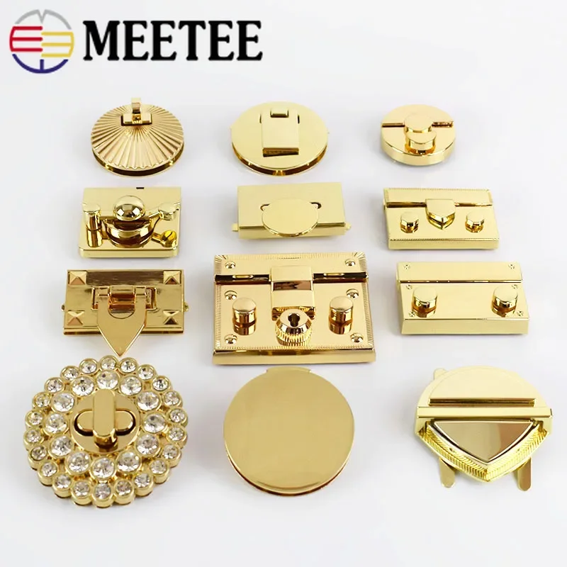 2Pcs Gold Metal Lock Clasp Turn Twist Locks for Wallet Handbag Closure Snap Clip Buckle DIY Garment Hardware Repair Accessories