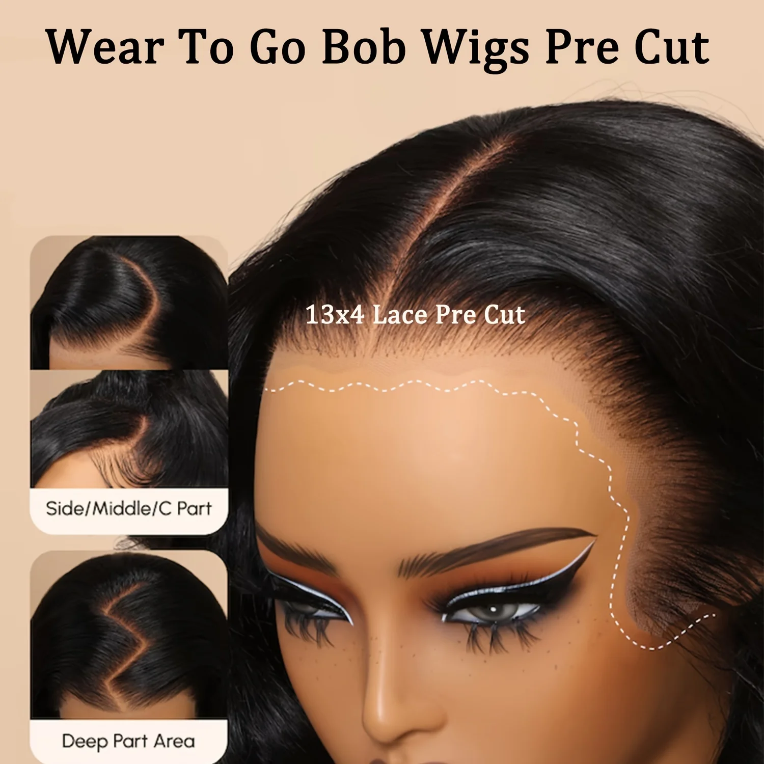 13x4 Glueless Bob Wig Human Hair Pre Cut Pre Plucked 200% Density Body Wave 13x4 Wear To Go Lace Closure Glueless Wigs
