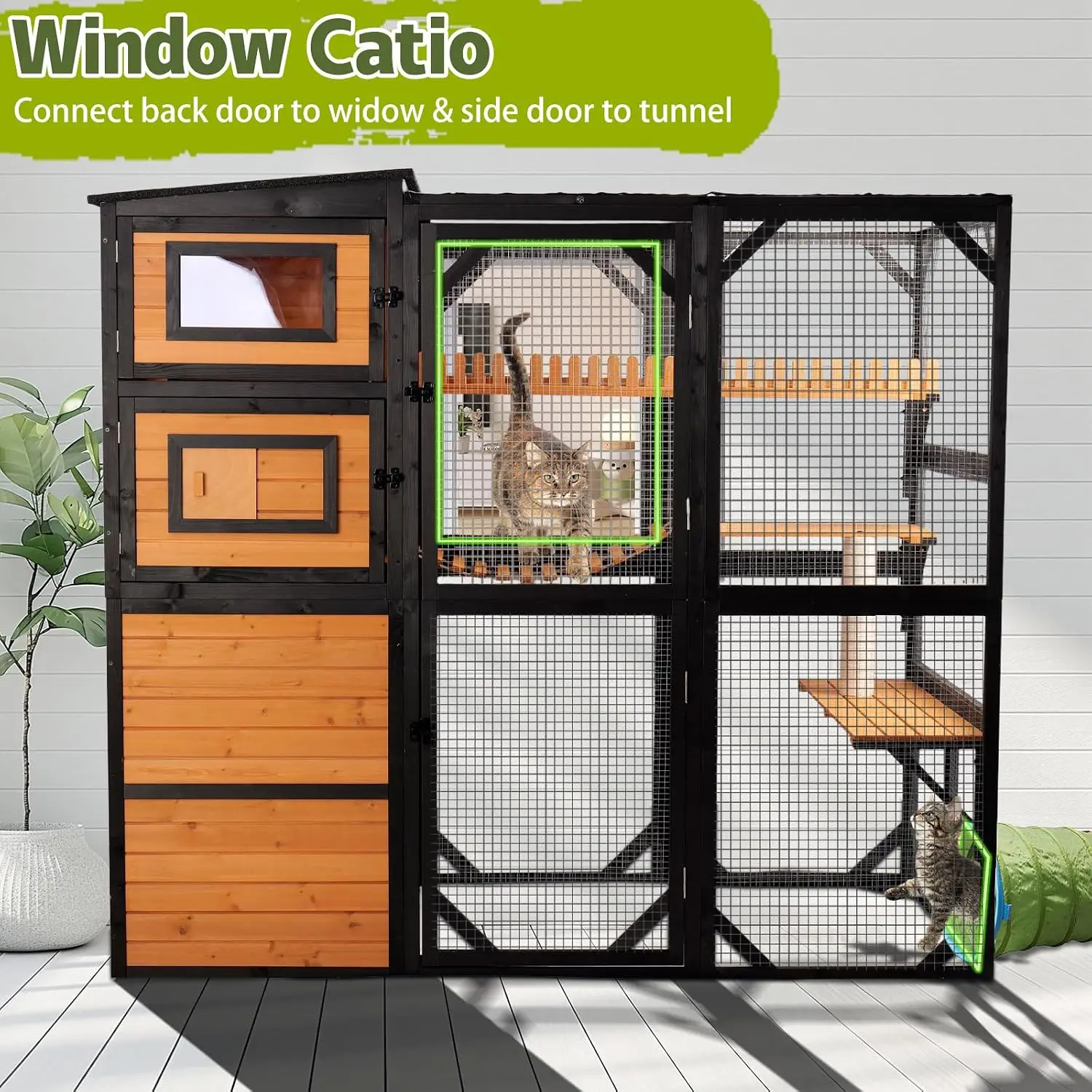 4 Platforms, Scratching Post, Bridge, Weatherproof Roof, Window Connection Design