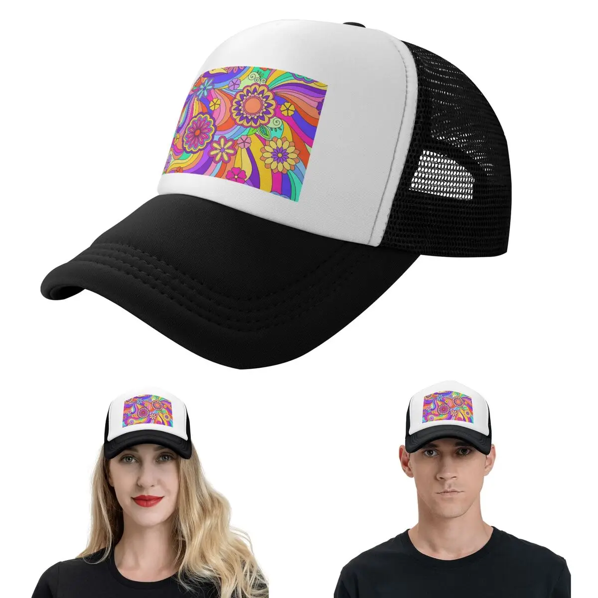 Groovy Psychedelic Flower Power Cap Fashion Mesh Baseball Caps Adjustable Hat Hip Hop Summer Unisex Baseball Hats
