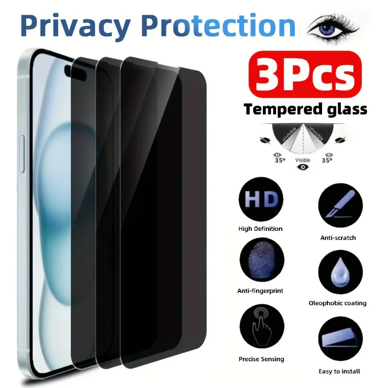 

3 шт. защитная пленка для экрана для IPhone 16 12 13 14 15 Pro Max Mini антишпионское стекло для IPhone 11 XR X XS MAX 7 8 Plus Glass