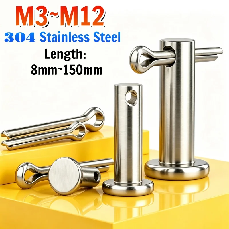 M3 M4 M5 M6 M8 M10 M12 304 A2 Stainless Steel With Hole Pin Shaft Cotter Pin Sets Flat Head Cylindrical Positioning Pin