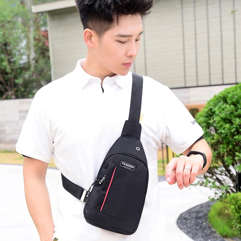 Multifunctional Chest Bag Men's Fashion Trend Oxford Cloth Shoulder Bag Crossbody Bag Casual Sports Chest Bag With Headset Hole