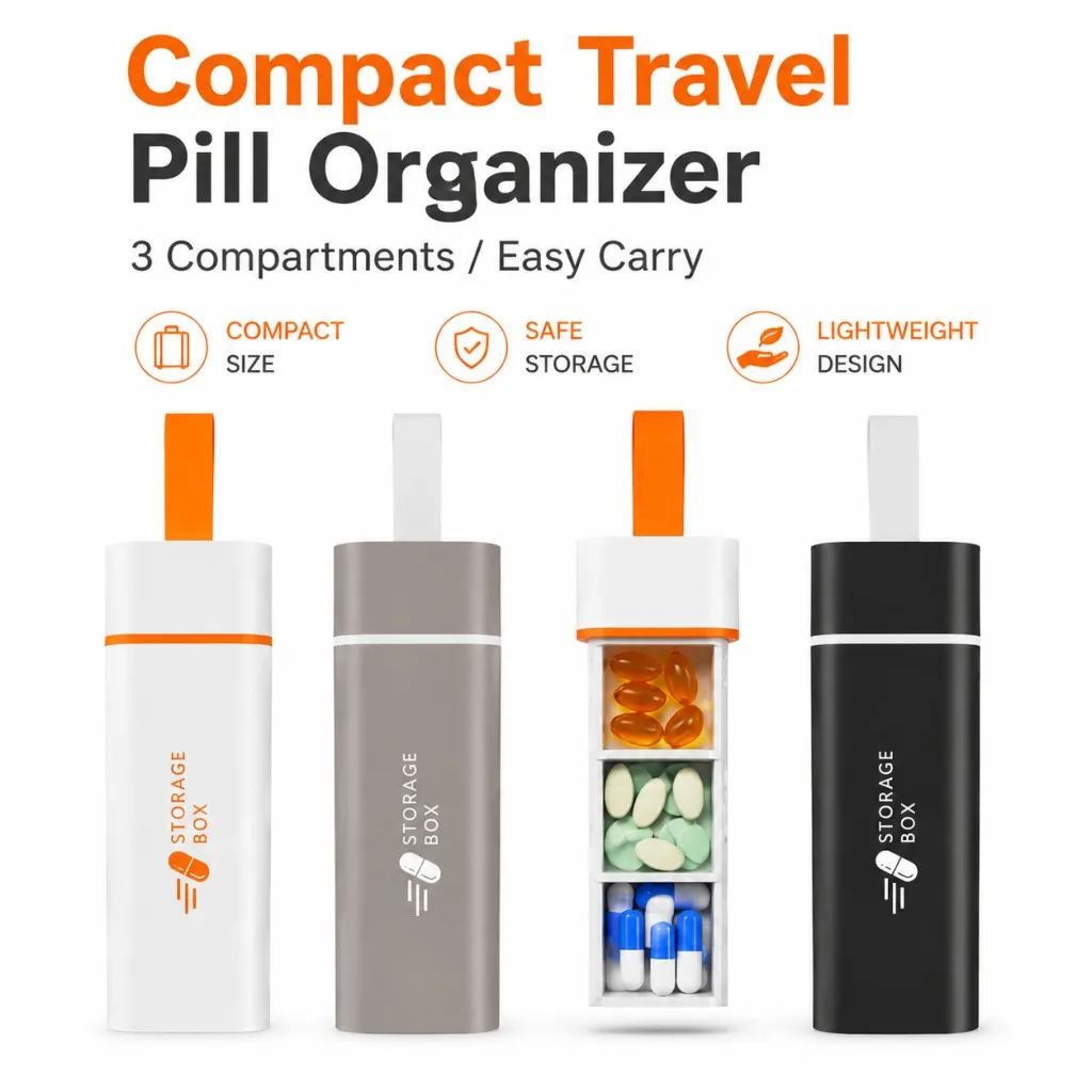 Mini Pull‑out Travel Pill Box 3 Grids Portable Medicine Storage Premium Organizer for Tablets Vitamin Fish Oil Home Outdoor Dail