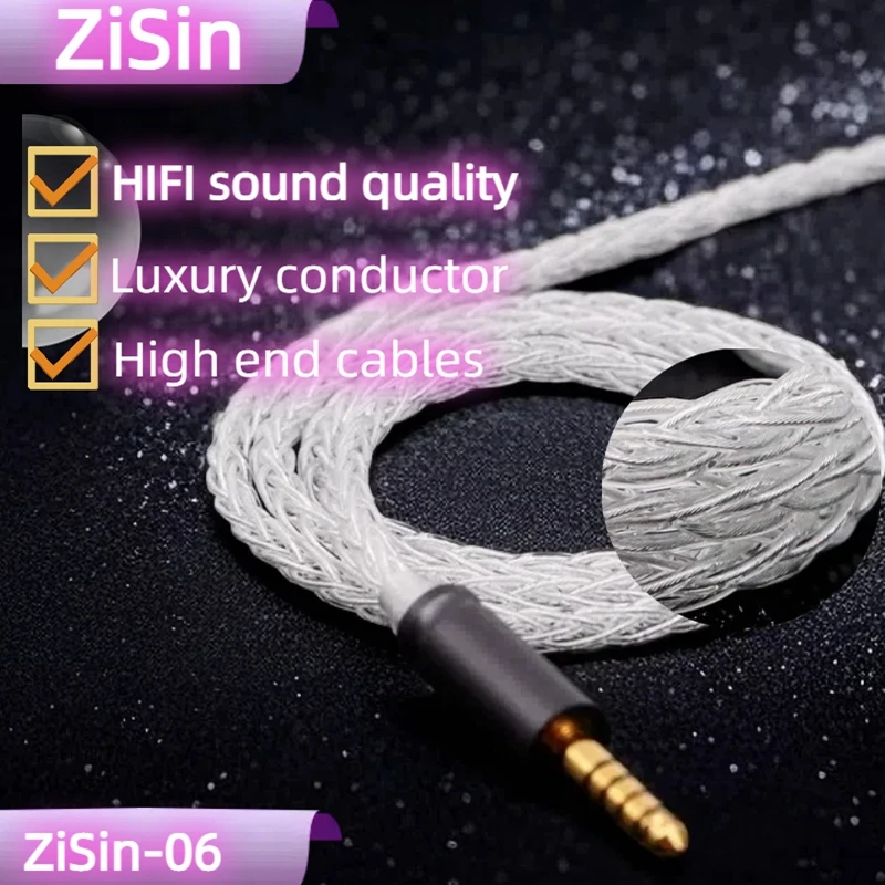 ZiSin-06 8-Core Litz Sterling Silver Earphone Upgrade Cable With 3.5/4.4mm IE900 2PIN MMCX For M5 Olina Fudu DZ4 Quintet F1 Pro