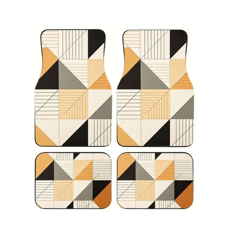 

Muted Morandi Geometric Triangle Car Floor Mats 4pcs Neutral Print Non-slip Foot Carpets for Minimalist Auto