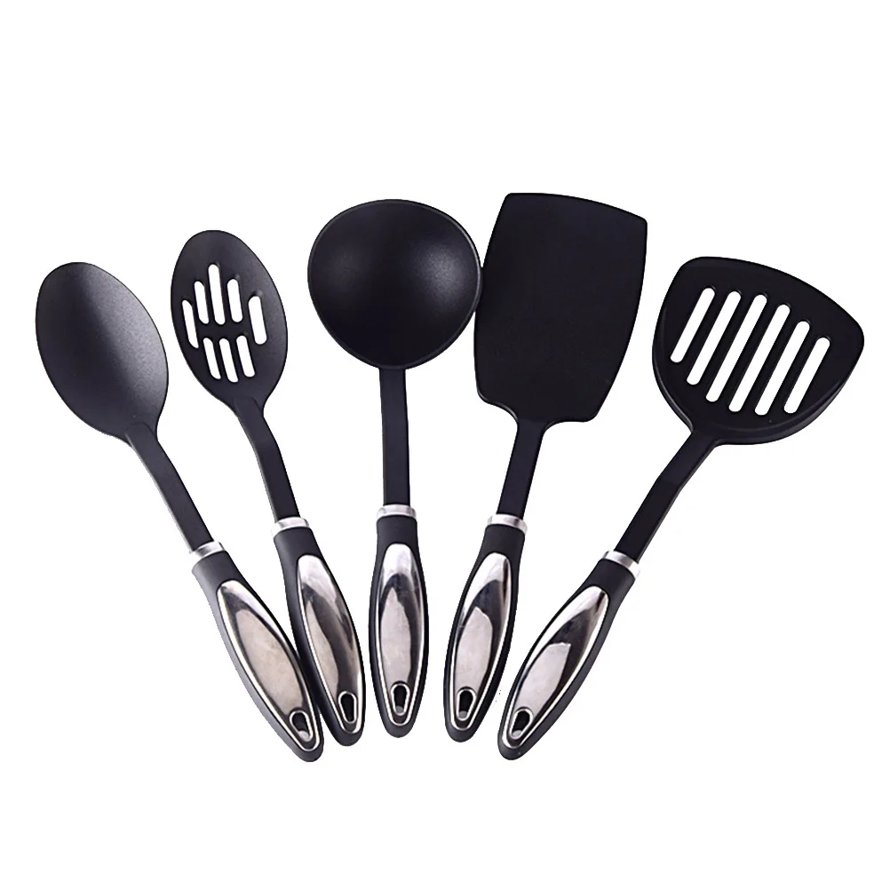 

5Pcs Nylon Kitchen Utensil Set Non-Stick Heat-Resistant Cookware Gadgets Black Nylon Utensil Set Heat-Resistant Cooking Tools