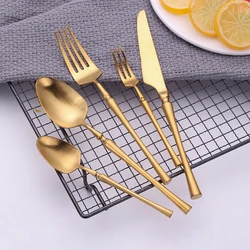 5 Pieces Knife Fork Spoon Set Gold Cutlery Complete Stainless Steel Tableware Matte Black Dinnerware Sliver Kitchen Utensils