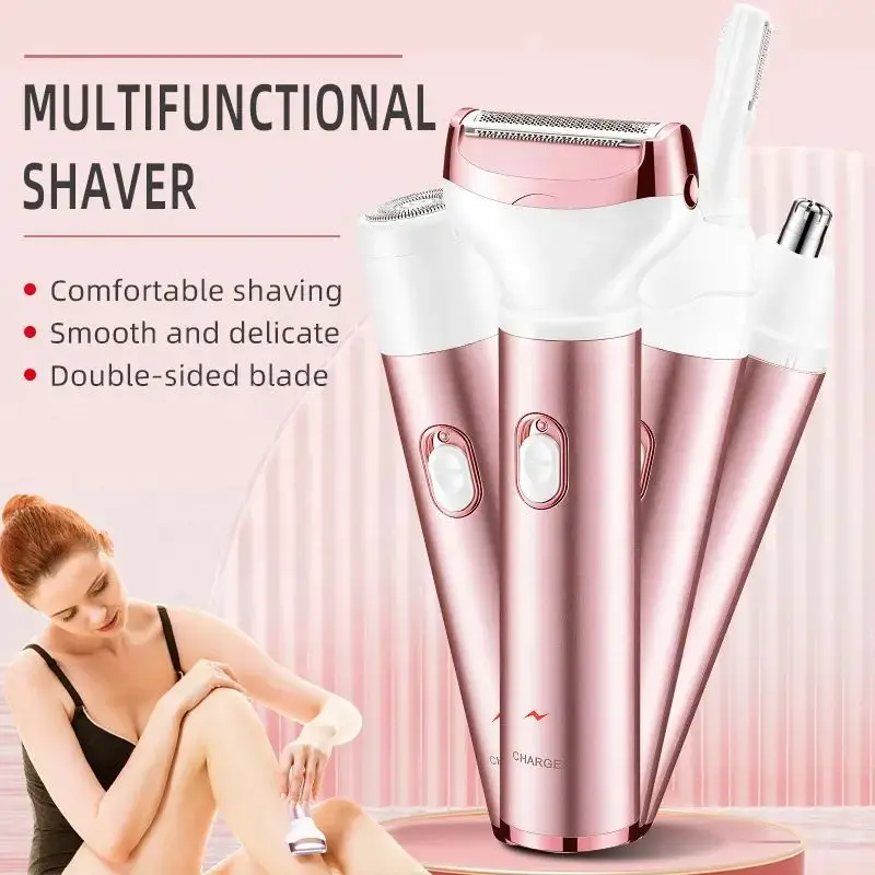 4 in 1 Electric Razor for Women Shaver Lady Shaver Body Hair Trimmer for Armpit Bikini Arm Leg Face Mustache Portable Painless