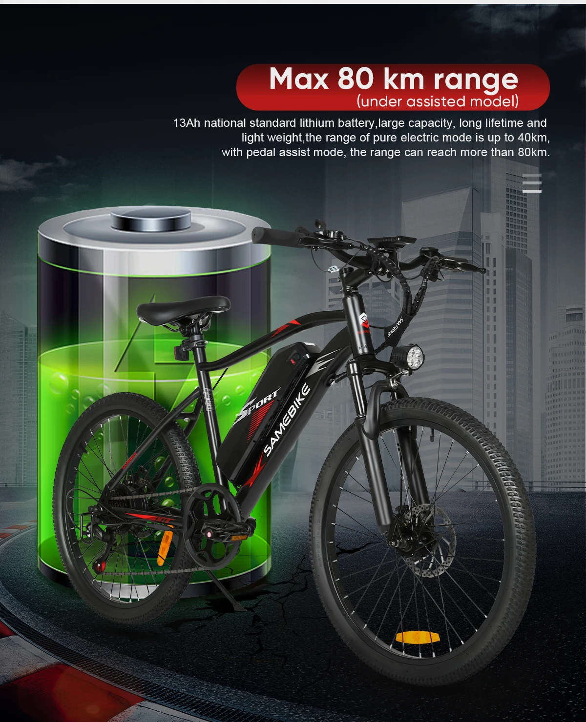 SAMEBIKE elektrische fiets 500W motor 36V 13AH lithiumbatterij EBE2 elektrische fiets koppelsensor EMTB 24 inch stadsforens e-bike