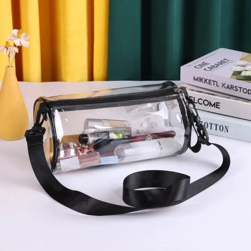 PVC-Zylinder-Geleetasche, transparente Einzel-Schulter-Aufbewahrungstasche, wasserdichte Reise-Waschhandtasche für Damen – Detail 2