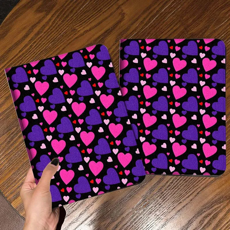 Cartoon Pink Purple Hearts Cover For iPad Pro Mini Air 1 2 3 4 5 6 7 10 11 th 8 9 gen 11 M4 M5 Foldable Tablet Case