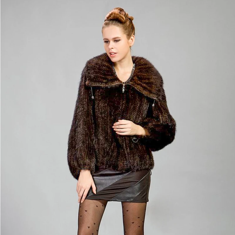 Mink hair knitted fur coat mink clothes fur women\'s  Fashion lapel coat jacket winter fur jacket