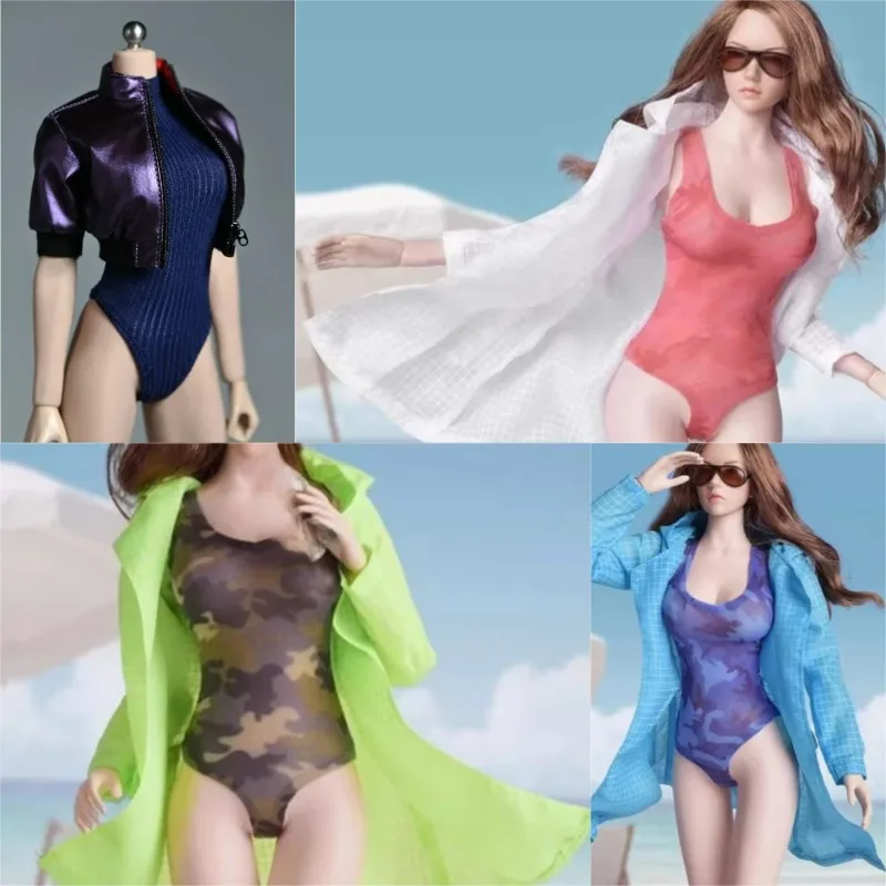 

1/6 Scale Female Purple Short Sleeved Jacket Top Swimwear Soldier Clothes for 12inch Action Figures Props Dolls Accessory Body