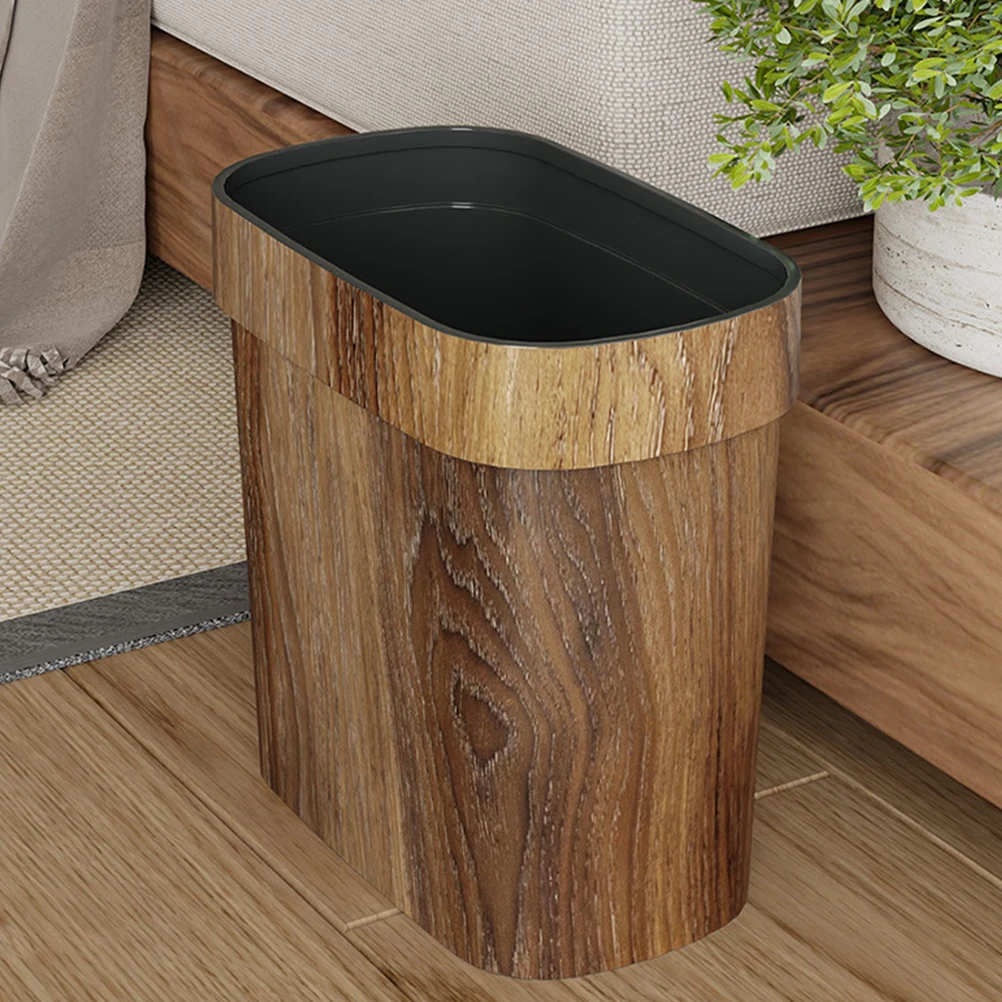 

Lightweight Pp Material Imitation Wood Grain Narrow Gap Trash Can Household Waste Storage Bucket Bathroom Kitchen Bin