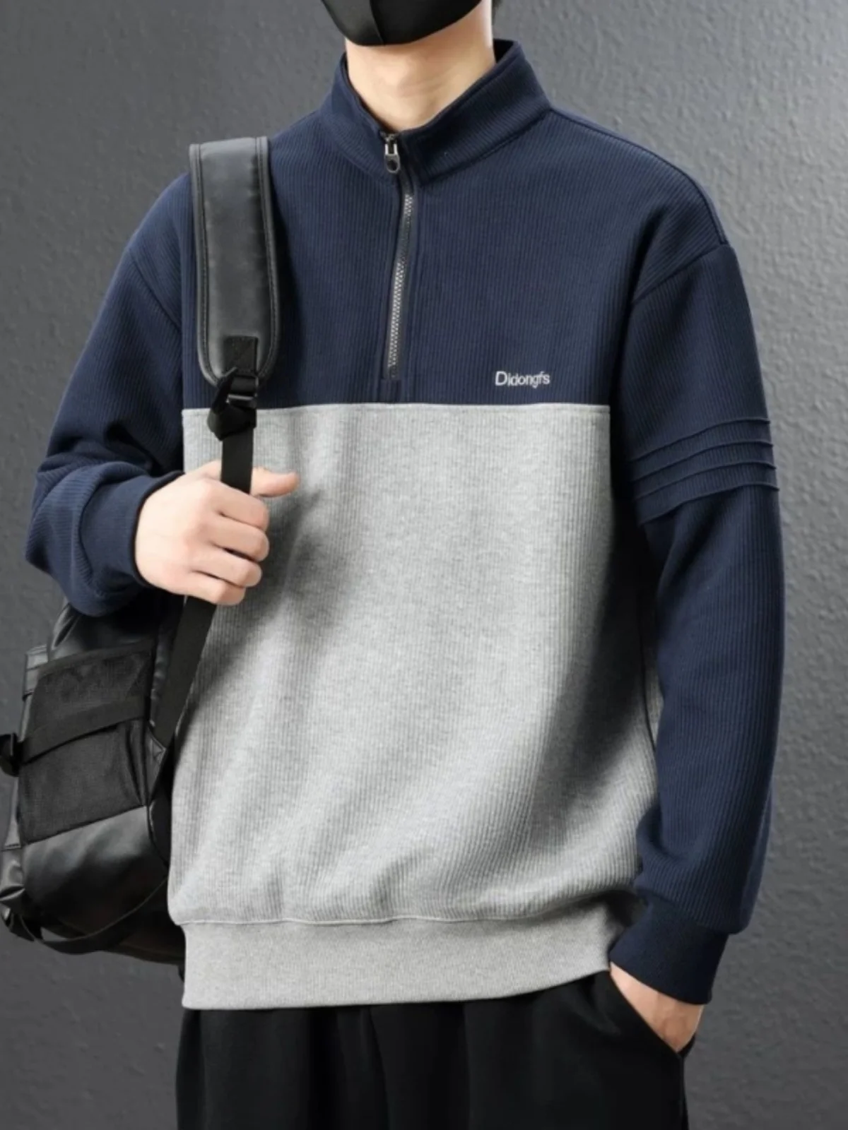 

Мужская толстовка с капюшоном на молнии, с высоким воротником, свободного кроя, в стиле стритвир, осенне-зимняя, модная, с цветными вставками, высокого качества