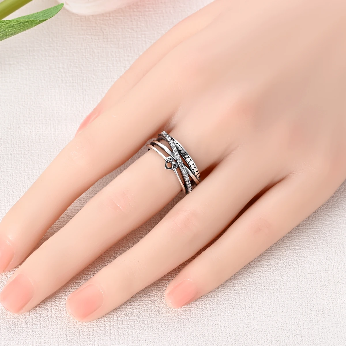 Women's 925 Silver Interlaced Heart Ring, Party Accessory