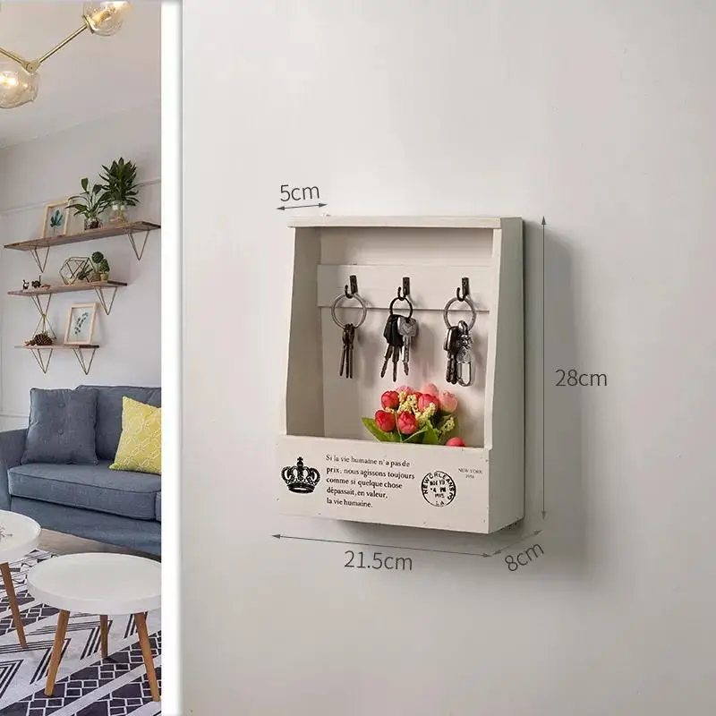 

Key Box Retro Wooden Cabinet Wall Mounted Shelf Storage Box Creative Household Sorting Debris Decoration Storage Decoration