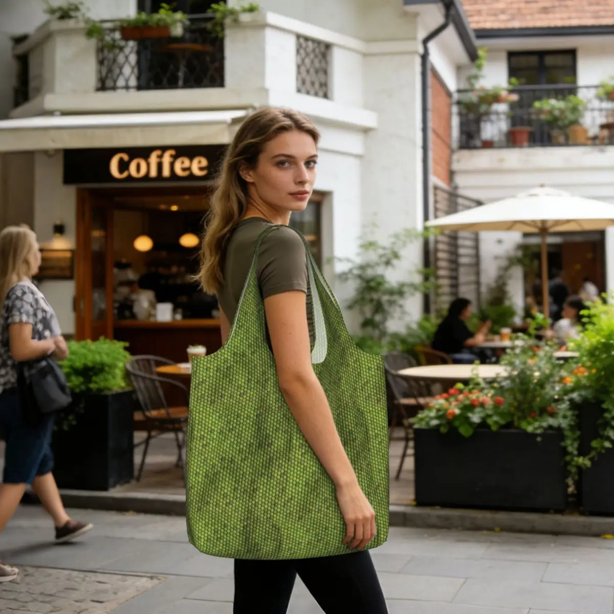 Green Lizard Skin Pattern Design Shopping Tote Bag Canvas Large Capacity Shoulder Bags Shopper Grocery Handbag for Women