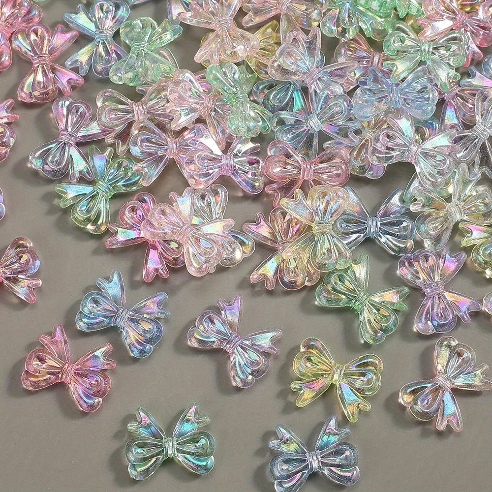 120/60pcs 19*15mm Acrylic Rainbow Sparkling Finish Transparent Small Bow AB Mixed Color Beads | Jewelry Making DIY Accessories