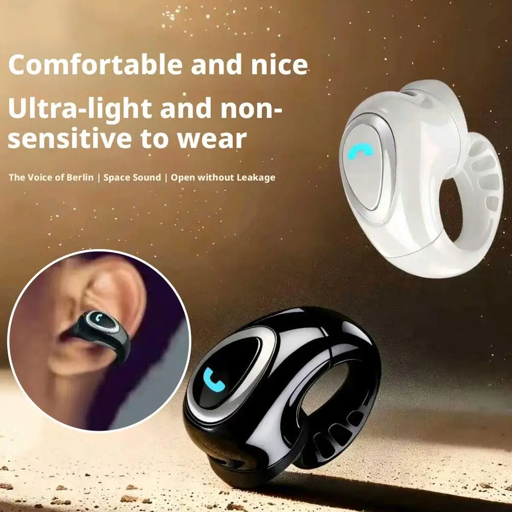 Single Ear Bluetooth 5.4 Headset Open Ear Wireless Earbuds Clip On Earphone Earhook Clipbuds Noise Reduction HIFI Stereo Headset