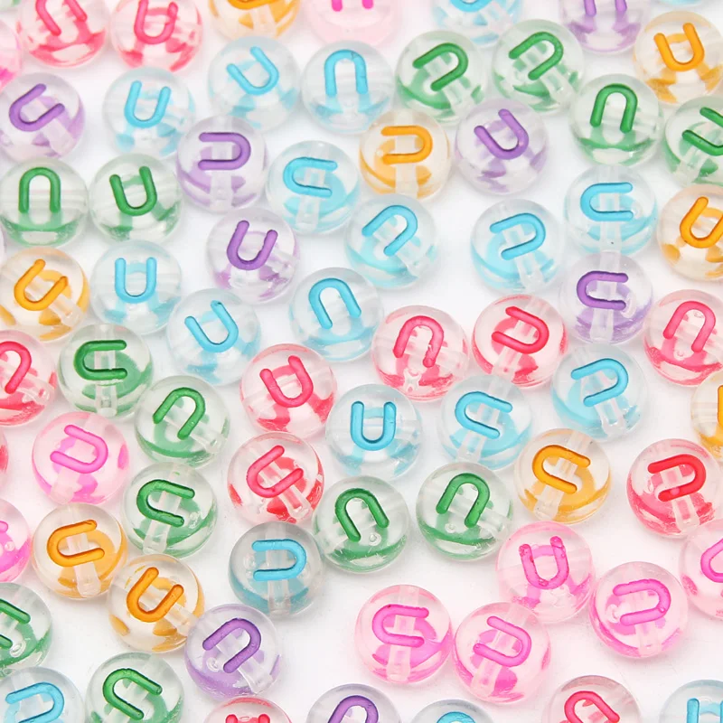 100Pcs 7mm Transparent Colorful A-Z letter Acrylic Beads Round Flat Vowel Spacer Beads For Jewelry Making Diy Bracelet Necklace