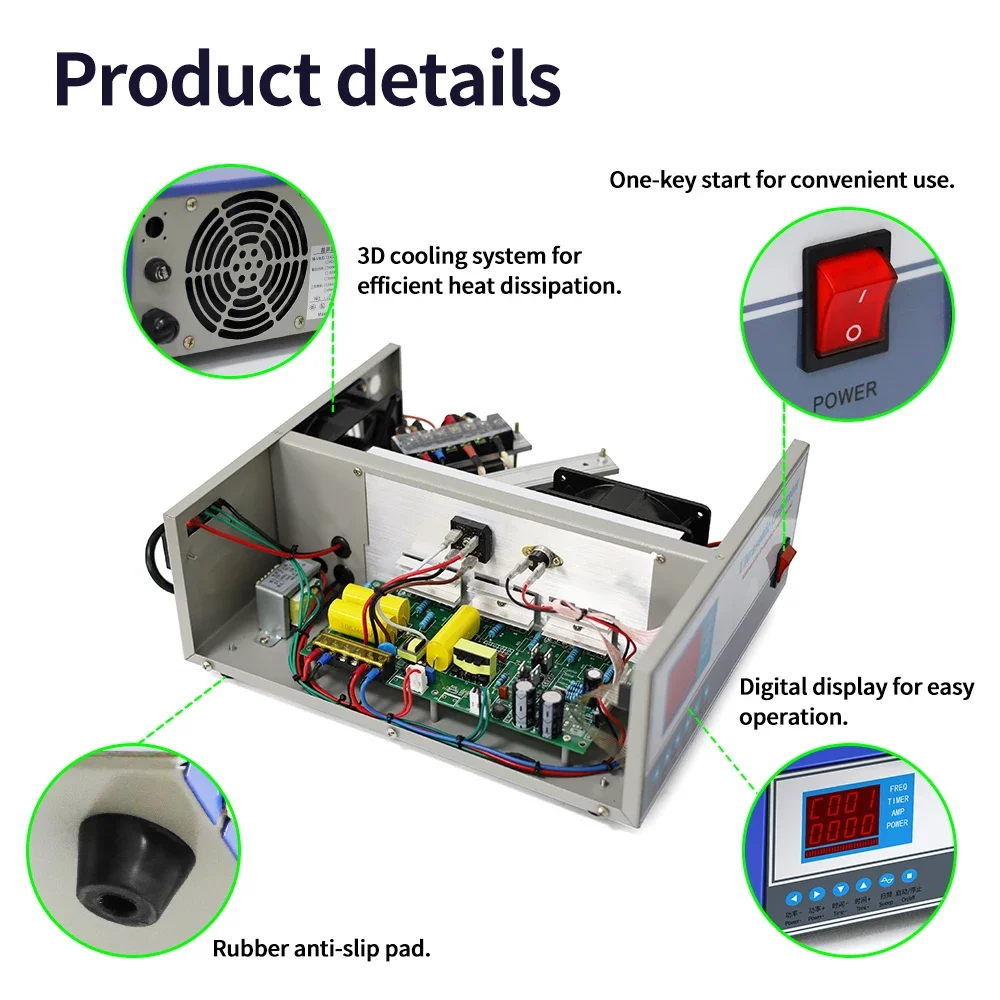 CHY Ultrasonic Generator for Industrial Cleaning Machine and Dishwasher, High Power Generator, 28KHz, 40KHz, 120KHz, 3000W 110V