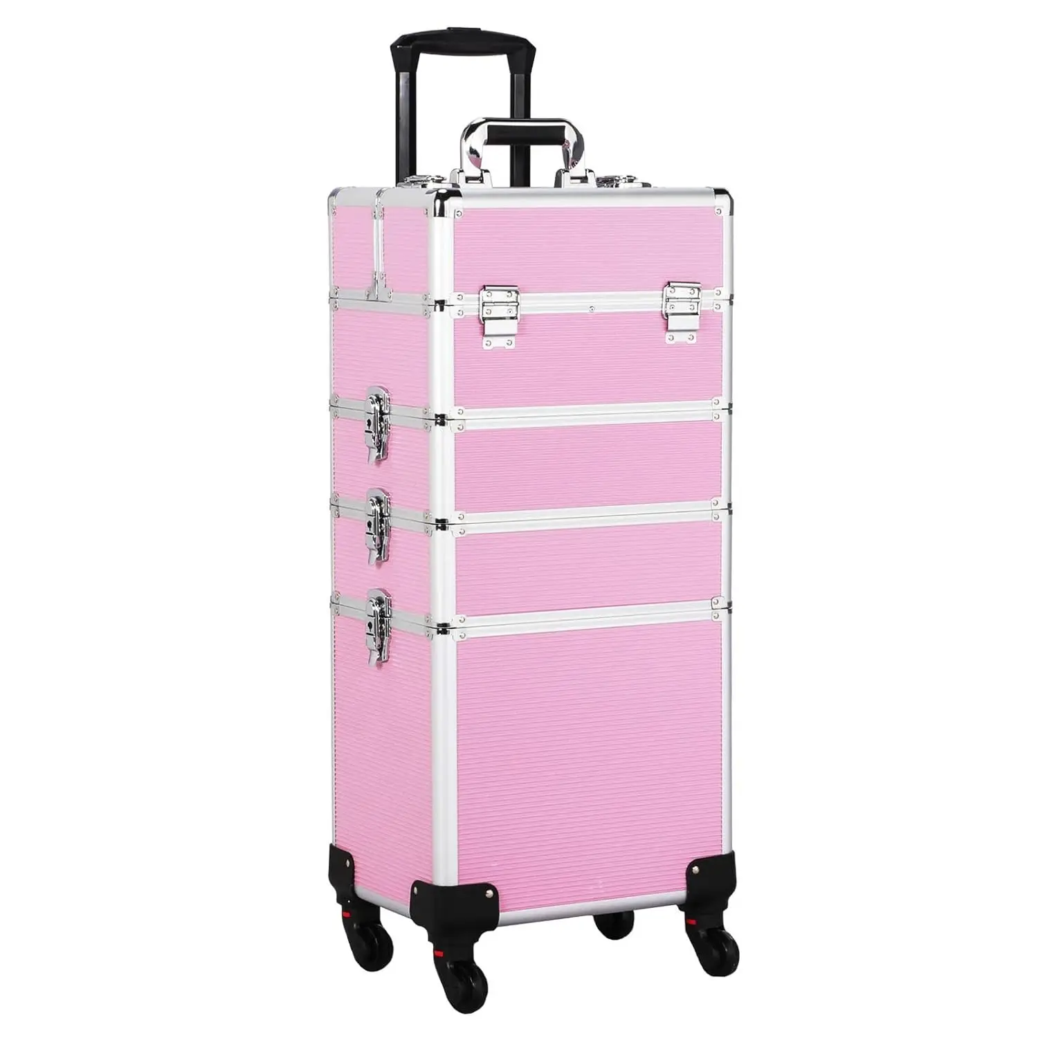 4-in-1 Rolling Cosmetic Trolley with Removable Wheels, Pink Makeup Case Organizer for Travel