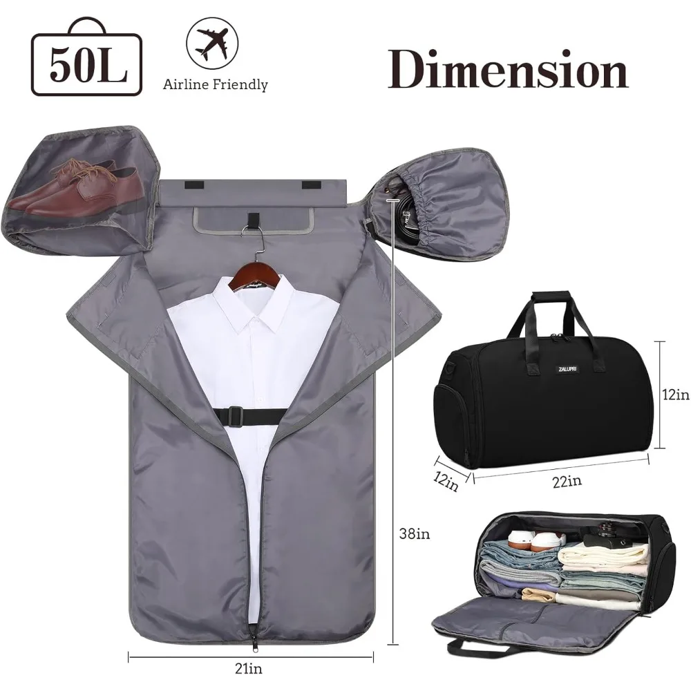 حقيبة دفل لملابس السفر - عطلة نهاية الأسبوع سعة 45 لترًا لرحلات يومين، خالية من التجاعيد، حجرة للأحذية #4