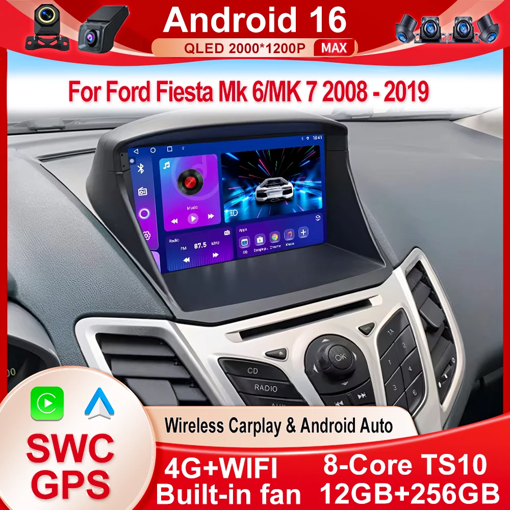Autoradio Carplay Android pour Ford Fiesta Mk 6/MK 7 2008 - 2019 lecteur vidéo multimédia écran tactile Auto stéréo Navigation GPS