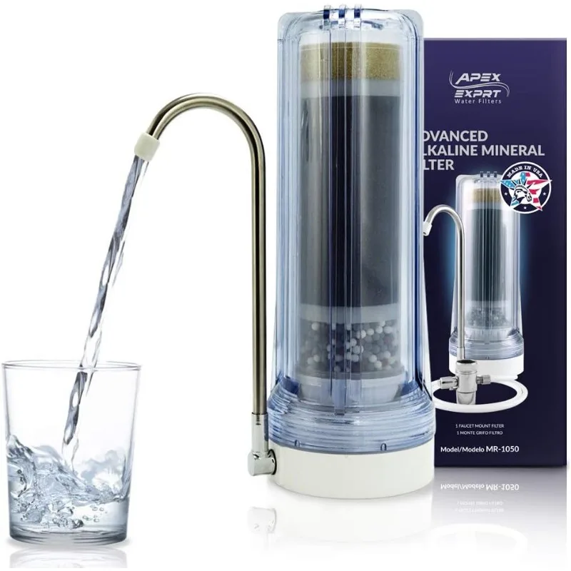 APEX MR-1050 Countertop Water Filter, 5 Stage Mineral pH Alkaline Easy Install Faucet Water Filter - Reduces Heavy Metals- Clear