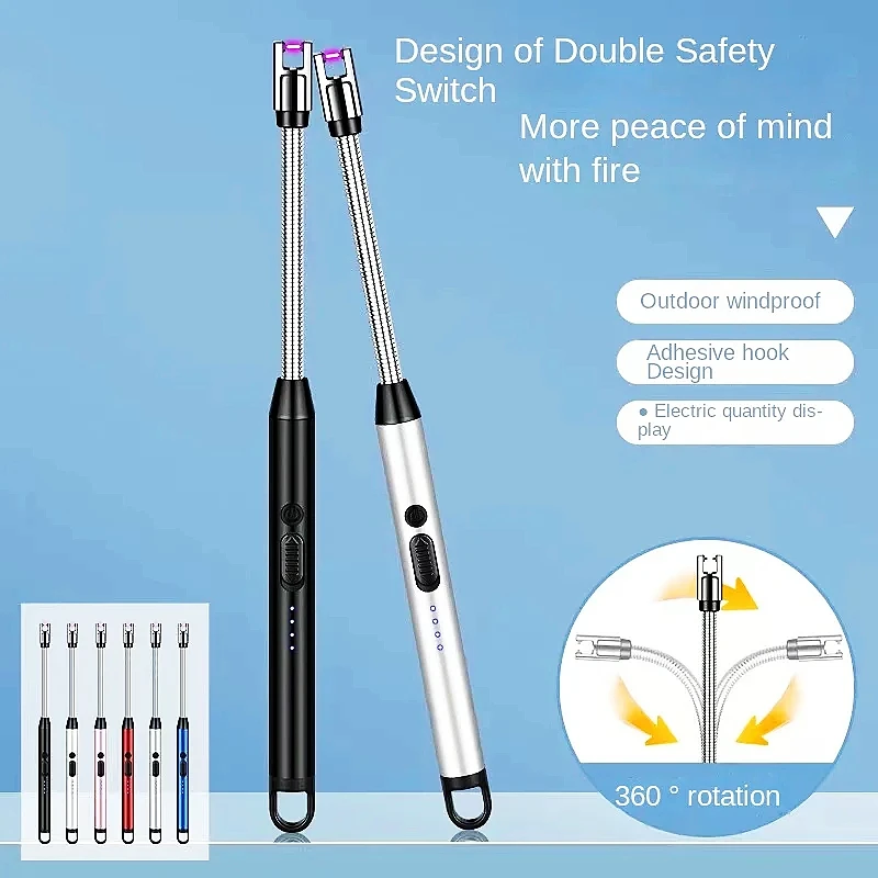 Isqueiro USB de cozinha à prova de vento 360 °   Tipo-C Arco Curvo Plasma Longo Isqueiro Doméstico Vela Fogão a Gás Isqueiro Gadgets