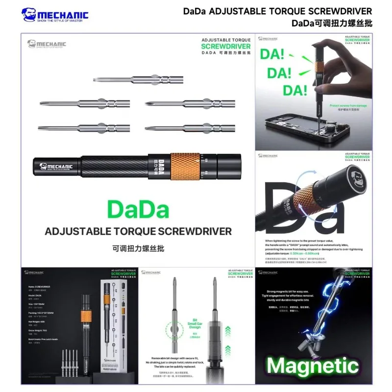 MECHANIC DADA Professional Torque Screwdriver Set Adjustable Anti Over Tightening with Rotating Bearing for Mobile Phone Repair