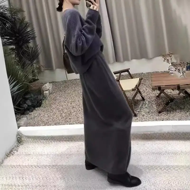 Dames luie Sle gebreide trui en rechte rok tweedelige set plus maat herfst winter nieuwe collectie faion set