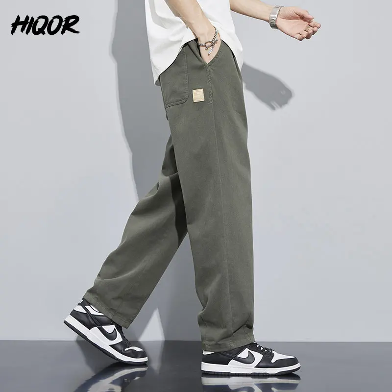 HIQOR 2023 Brand 100% Cotton Lightweight Sweatpants Man Patchwork Casual Long Sweat Pants Men\'s Jogger Trousers Dark Light Green