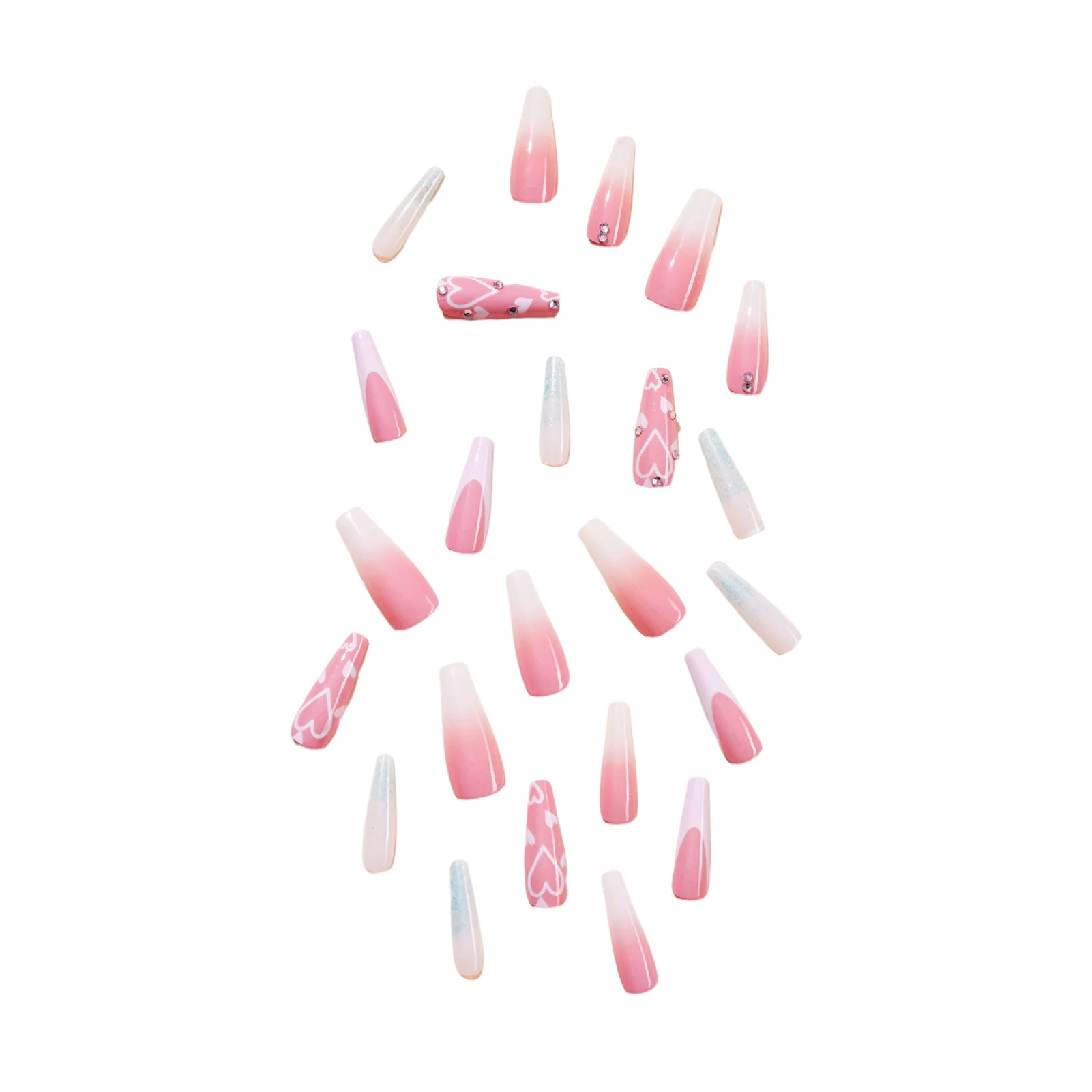 Pink & White Gradients Long False Manicure Ultra-flexible Long Lasting Fake Nails for Stage Performance Wear