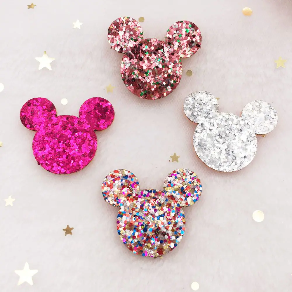 

20pcs Glitter 30mm Mouse Paillette Felt Fabric Sewing Patches Appliques Girl's Headwear DIY Craft Supplies XE171