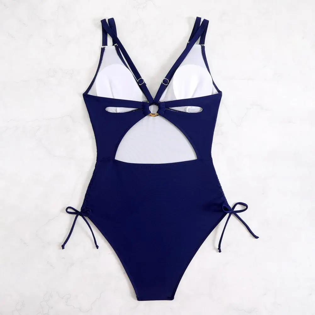 ผู้หญิงชุดว่ายน้ําเอวสูงยืดหยุ่นลึก V คอ Hollow Out Beachwear สุภาพสตรี Quick-drying Beach ชุด One ชิ้น Monokini