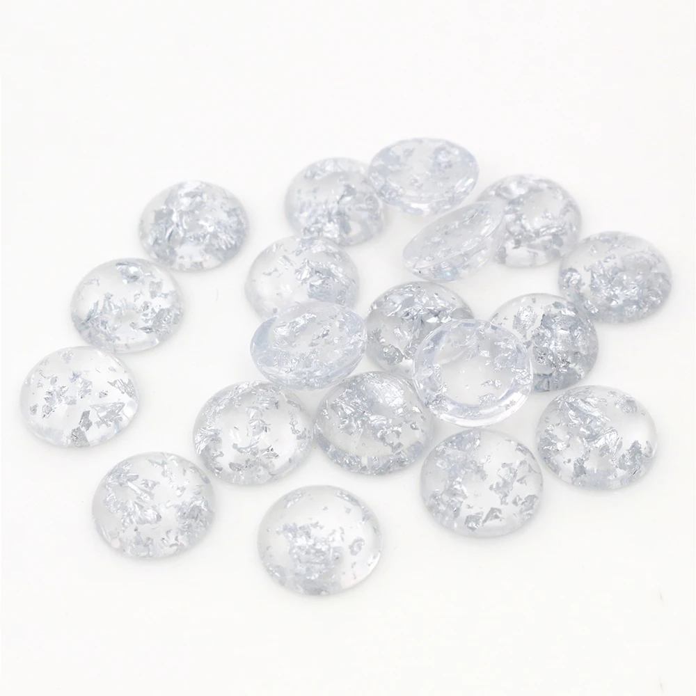 New Fashion 40pcs 8mm 10mm 12mm Transparent Built-in Metal Silver Color Foil Flat Back Resin Cabochons For Diy Jewelry Supplies