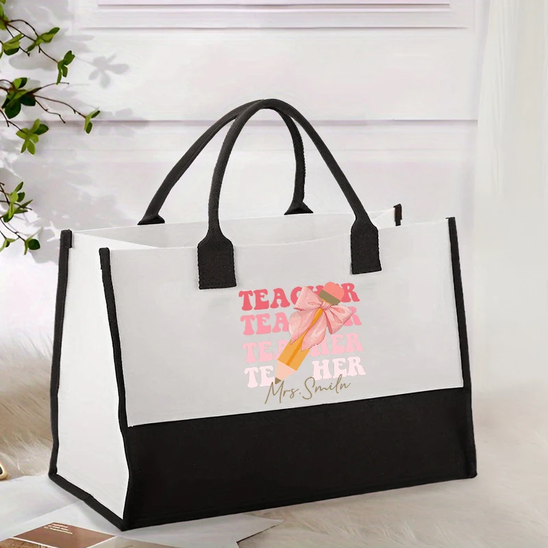 Custom Teacher Name Tote Bag Organizer Large Capacity Travel Shoulder Bags Personalized Back To School Teacher Appreciation Gift