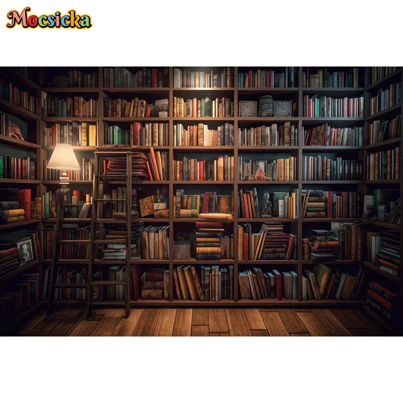 Bookshelf Backdrops Vintage Bookcase Magic Books Library Photography Background Baby Kids Birthday Cake Smash Photo Studio Props