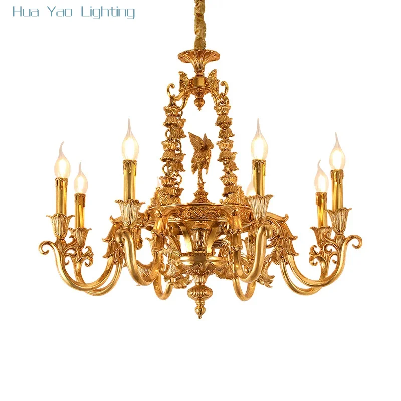 2026 French Duplex Building Light Luxury European Vintage Candle Lamp Living Room Bedroom Brass Chandelier