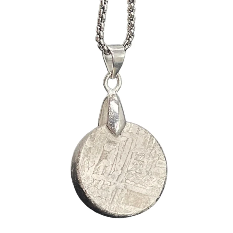 Natural Muonionalusta Iron Meteorite Round Pendant Nickel Plated Widmanstatten Texture Necklace For Collection LK594