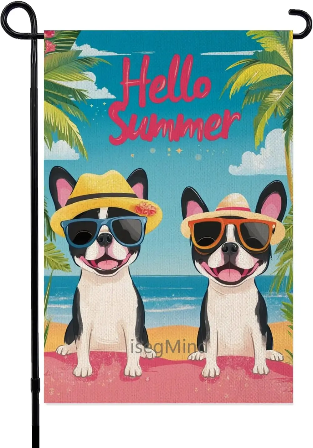 Boston Terrier Hello Summer Garden Flag 12x18 Inch Double Sided, Welcome Seasonal Holiday Burlap Yard Outdoor Decoration Bos jjp