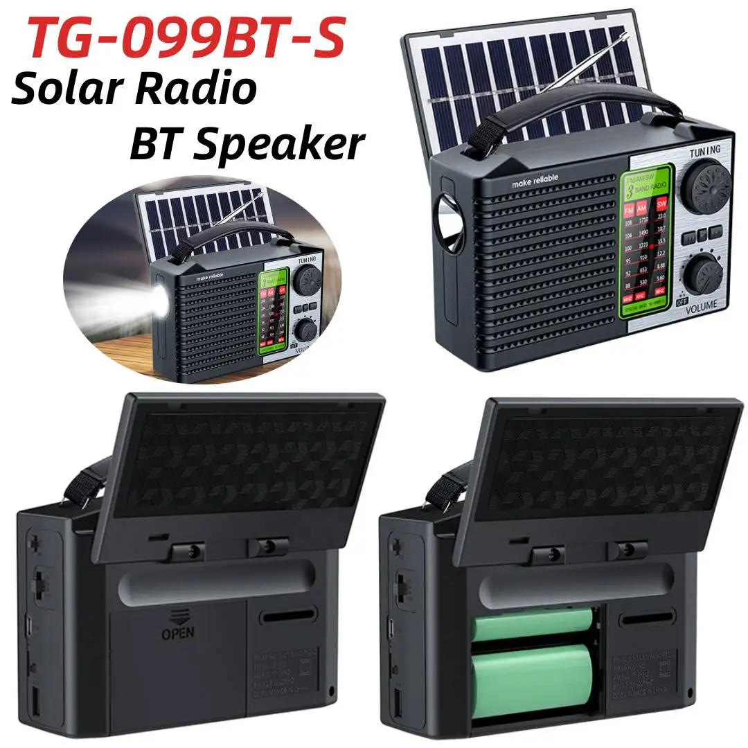 

FM AM SW Radio Solar Full Band Radio Emergency Radio High Sensitivity Radio Receiver with LED Flashlight BT Speaker for Outdoor