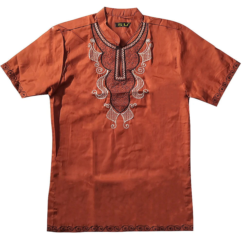 

Africa Vintage Guaranteed Men's Short Sleeve Shirt Solid Color Stand Collar T-shirt Embroidery Summer Clothing 2023 Ethnic Style