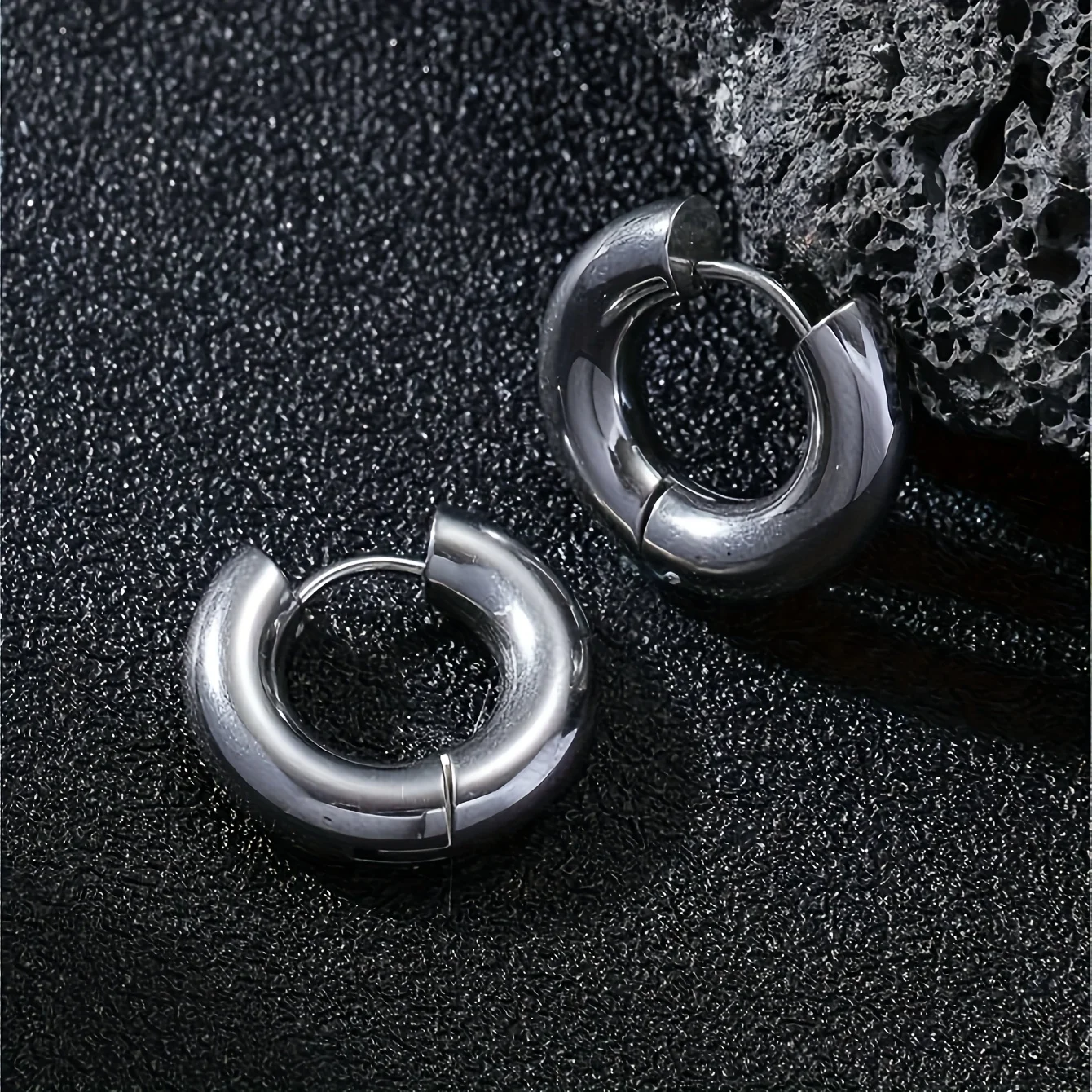 1pair Black Silver Gold Color Tone Stainless Steel Hoop Earrings Round Loop Earring Men Women Big Size Hyperbole Jewelry 10-20mm