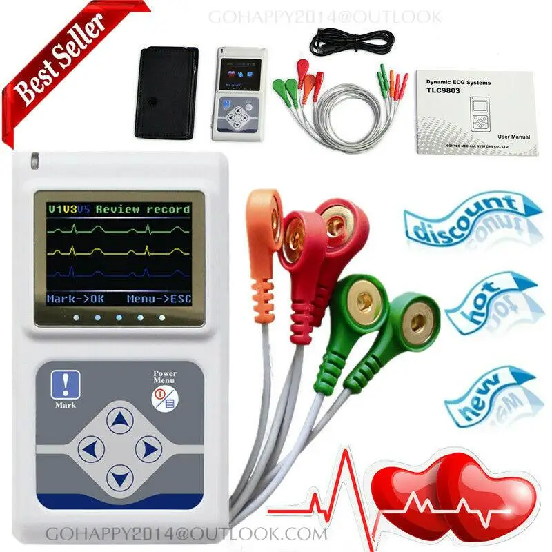 CONTEC TLC9803 New 3-Channel 24H ECG/EKG Holter System Analyzer Recorder Monitor