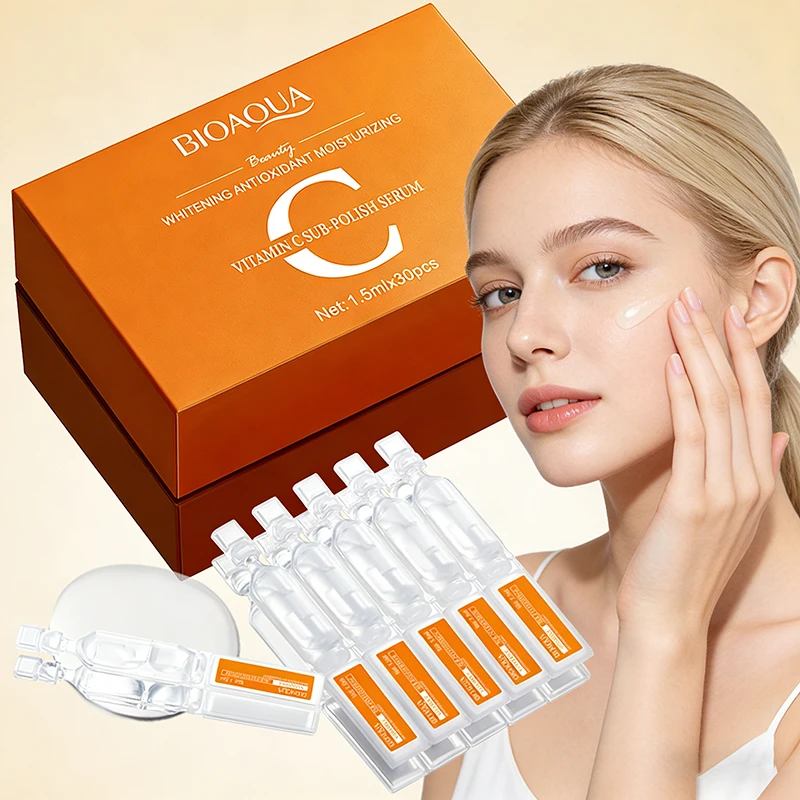 30 unidades/caixa BIOAQUA Sérum Facial Clareador com Vitamina C, Kit de Essência Facial Anti-idade Hidratante de Uso Único para Cuidados com a Pele